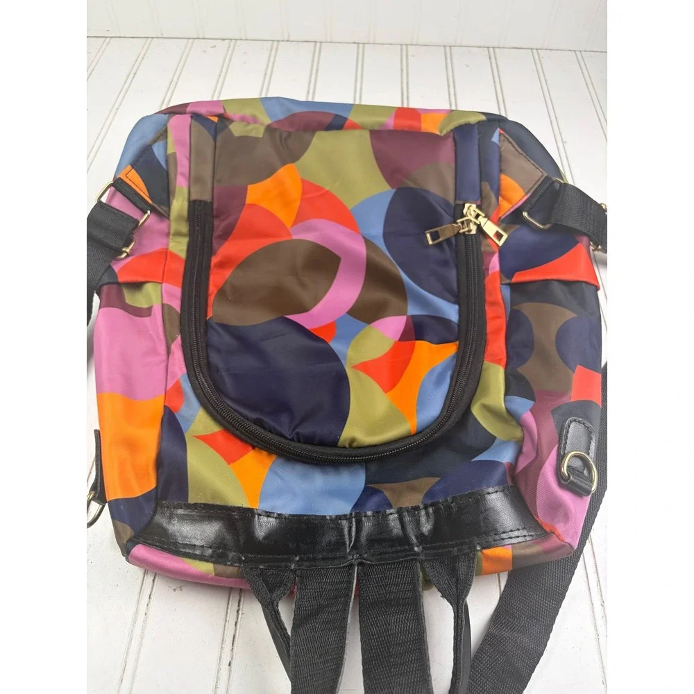 POABA Vintage Geometric Multicolor Print Nylon Anti-Theft Travel Backpack Bag